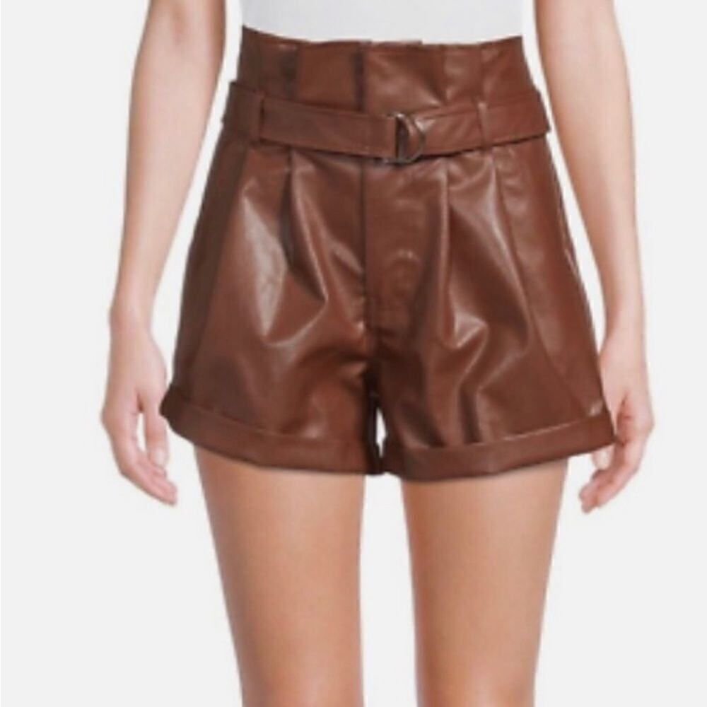 NWT! Madden NYC Brown Faux Leather high Paperbag waist shorts. Junior 11/13